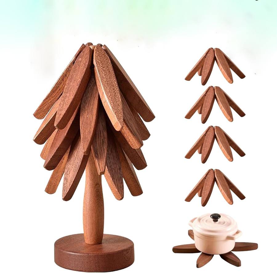Wooden Trivet For Hot Dishes, Tree-Shaped Solid Wood Design