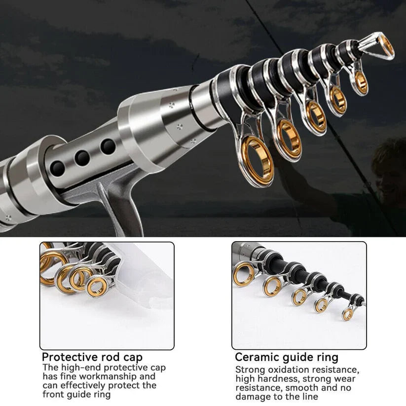 Telescopic Fishing Rod Kit with Carbon Fiber Rod and Spinning Reel, 100m Line, Tackle Bag