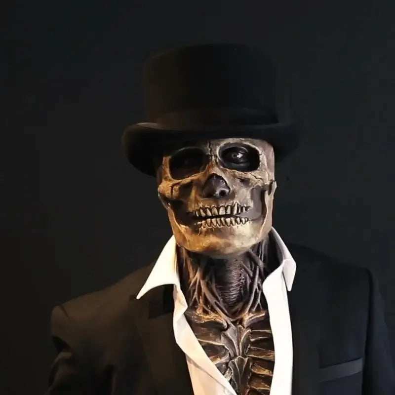 Skeleton Costume with Latex Silicone Mask and Biochemical Spine Bodysuit